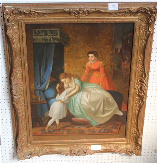 Oil on board of 2 ladies & baby, signed L Willems